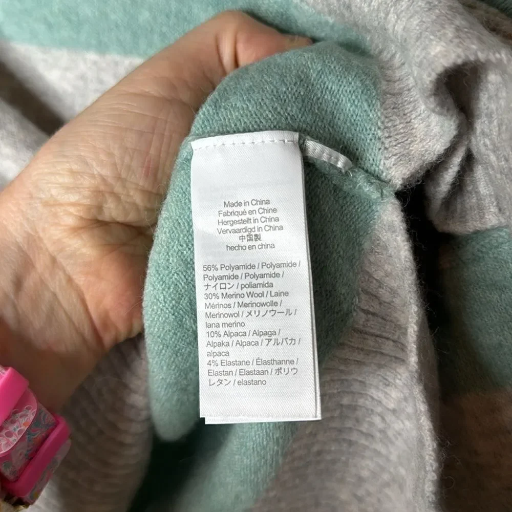 J.Crew‎ Green & Grey Stripe Merino/Alpaca Wool Turtleneck Sweater. Size Small.